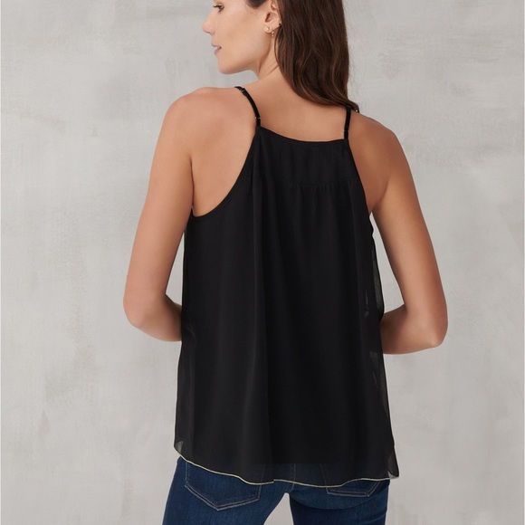 Lucky Brand smocked cami NWT black beaded tank top velvet straps Size Small - Picture 4 of 10